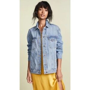 Free People Size Small Studded Light Blue Trucker Denim Jacket 100% Cotton